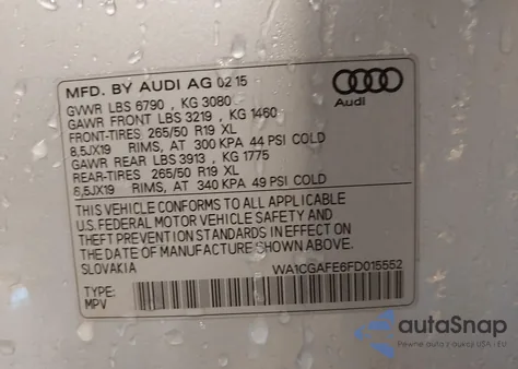 2015 Audi Q7 3.0T Premium from USA, damaged, VIN WA1CGAFE6FD015552